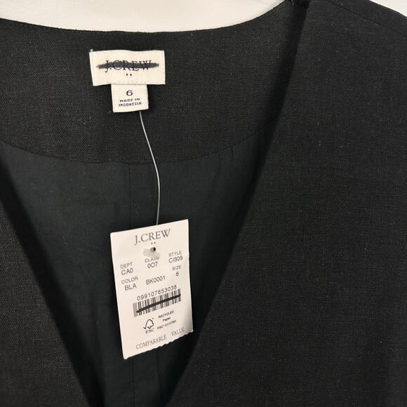 J CREW Button Front Linen Blend Vest Black Size 6 NWT Preppy Academia - Picture 4 of 6
